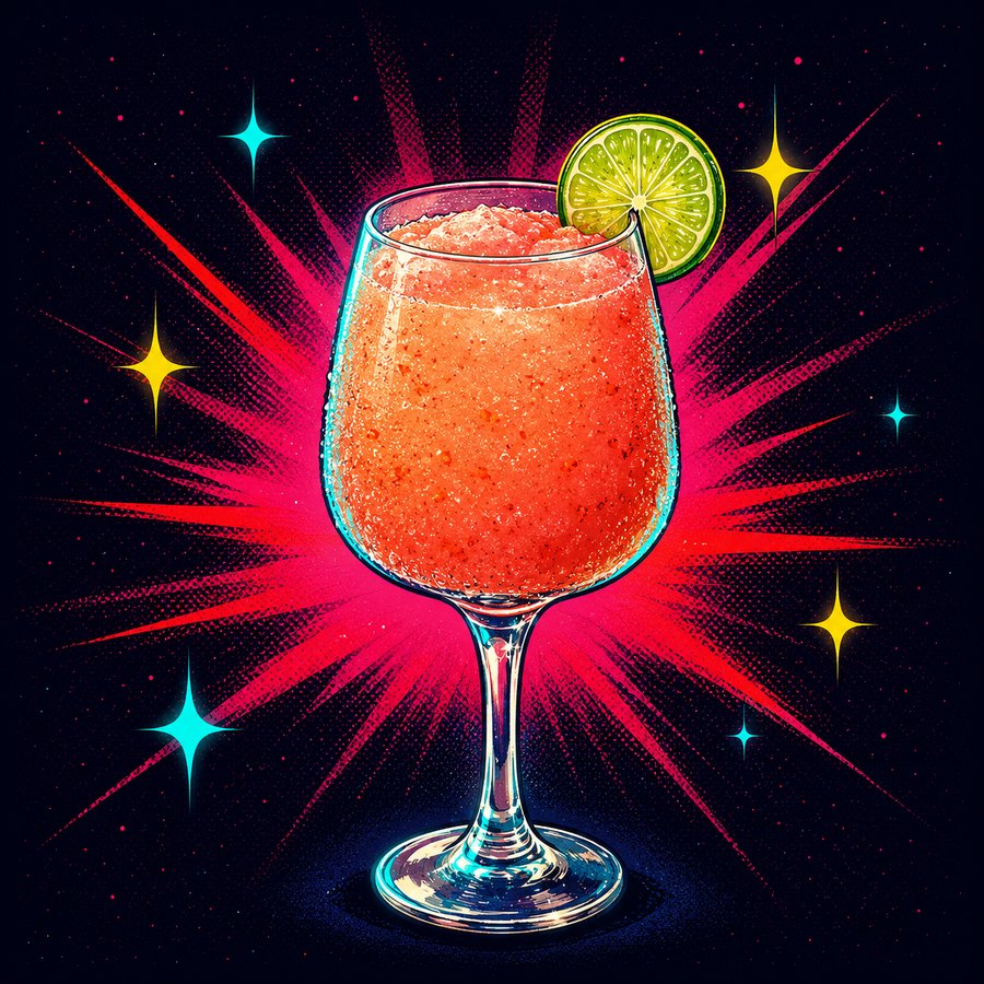 Illustration of a chilli guava mojito in a stemmed glass with a lime wheel