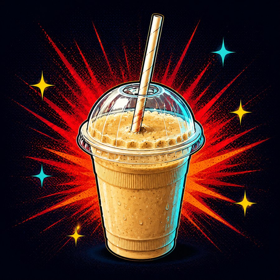 Illustration of an iced cold coffee with a thick foamy head